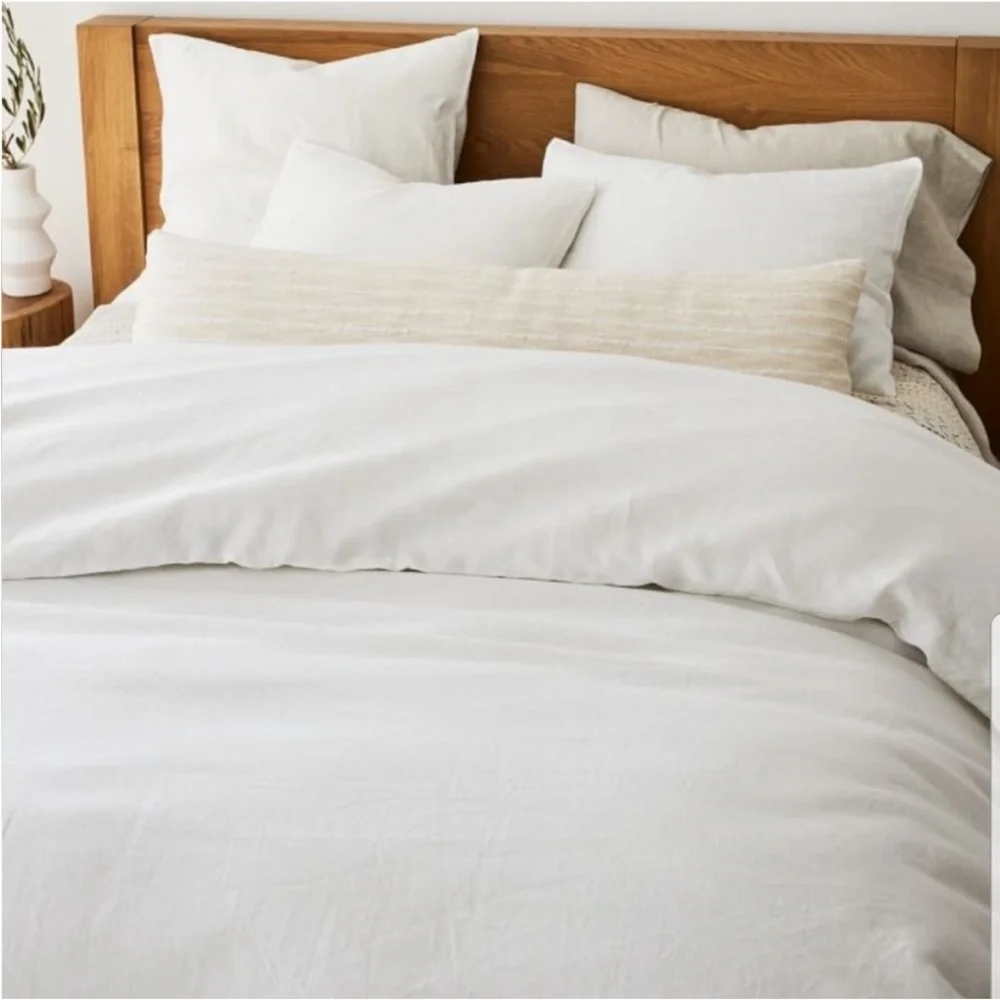 West Elm European Flax 100% Linen White King/Cal King Duvet Cover‎